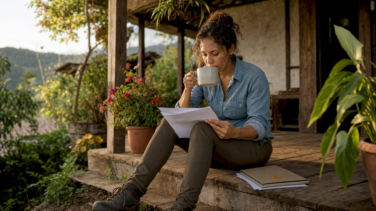 Woman reviewing coffee certification documents
