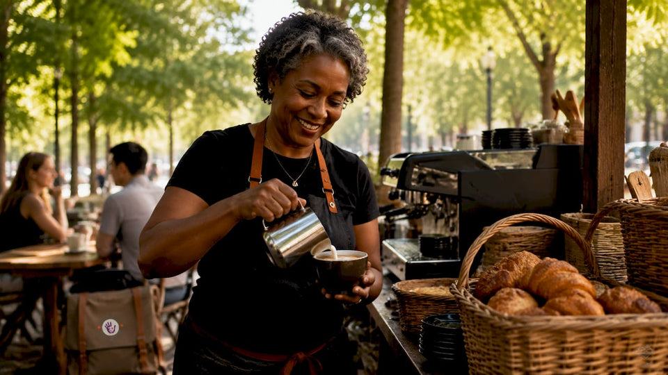 Barista preparing espresso in cozy community coffee shop