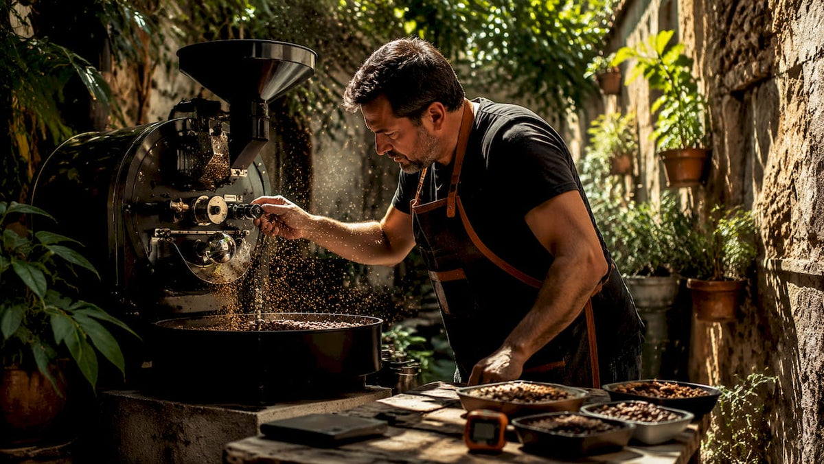 Artisan roasting coffee in small workshop