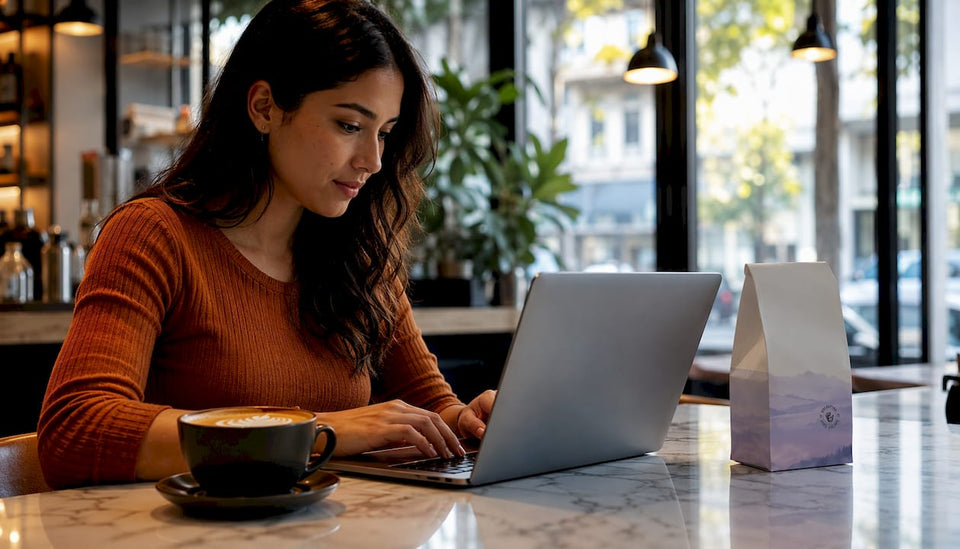 Woman shopping ecommerce coffee brand online