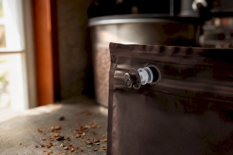 Close-up of coffee bag degassing valve