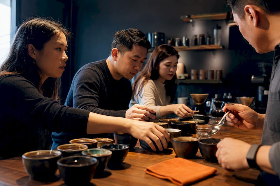 HR team comparing coffees during tasting