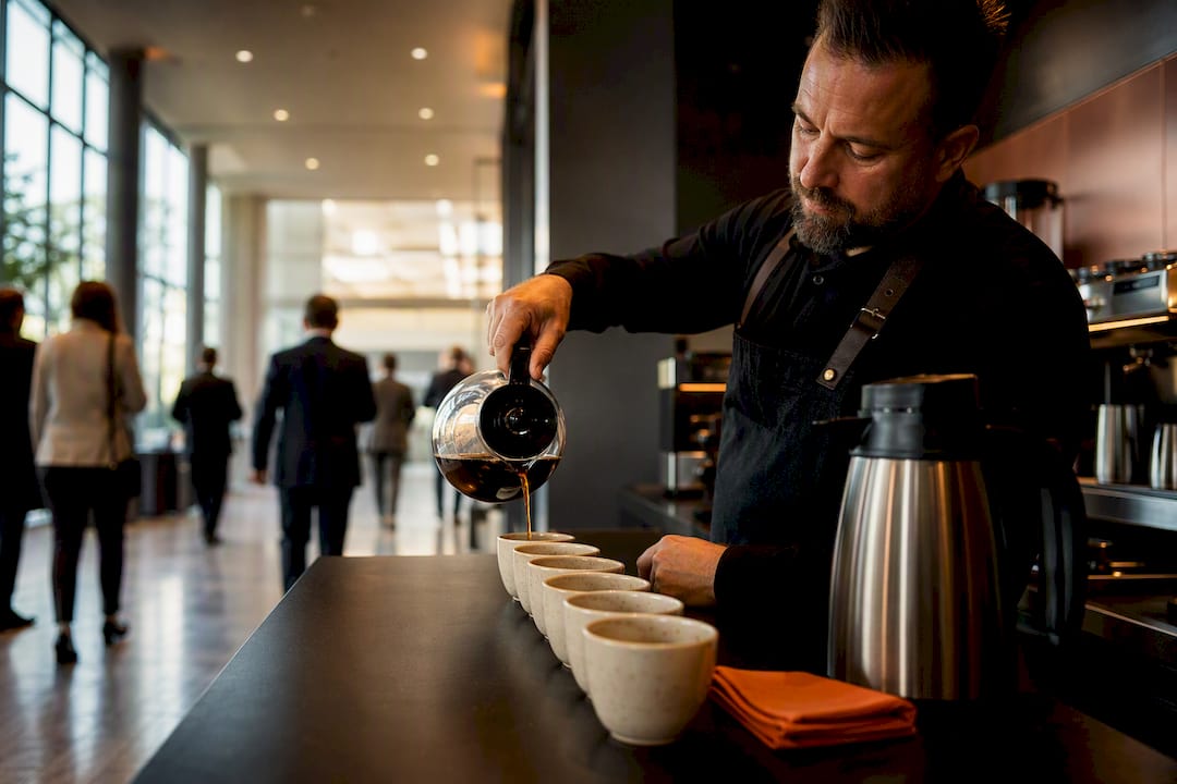 Barista serving coffee at corporate event