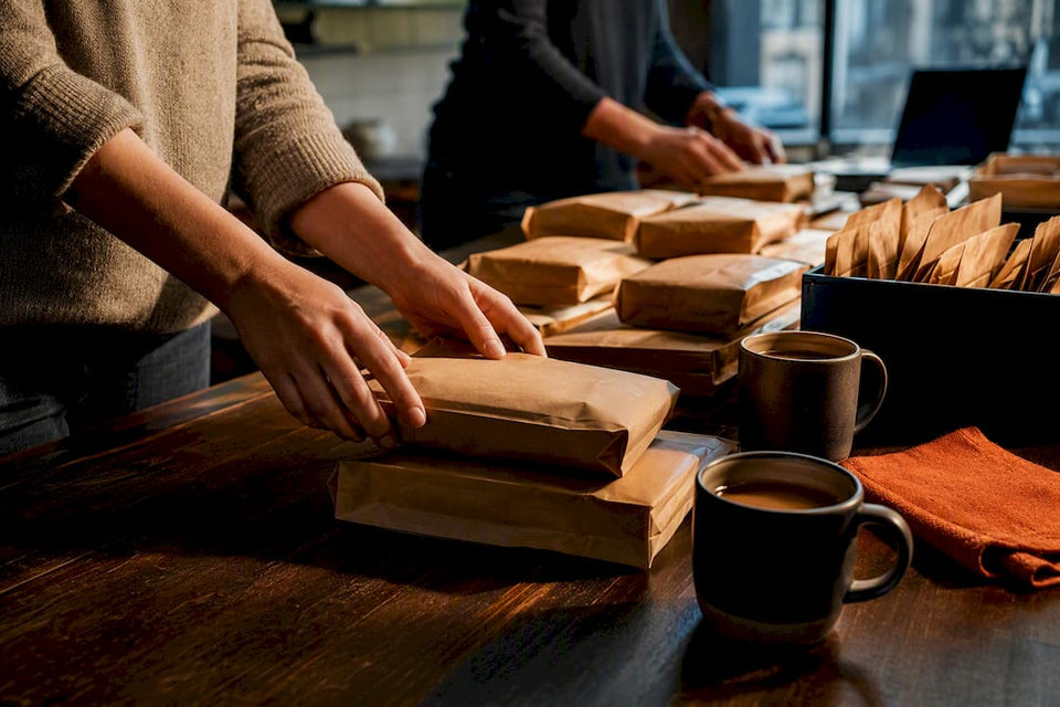 Organizers sorting coffee fundraiser orders