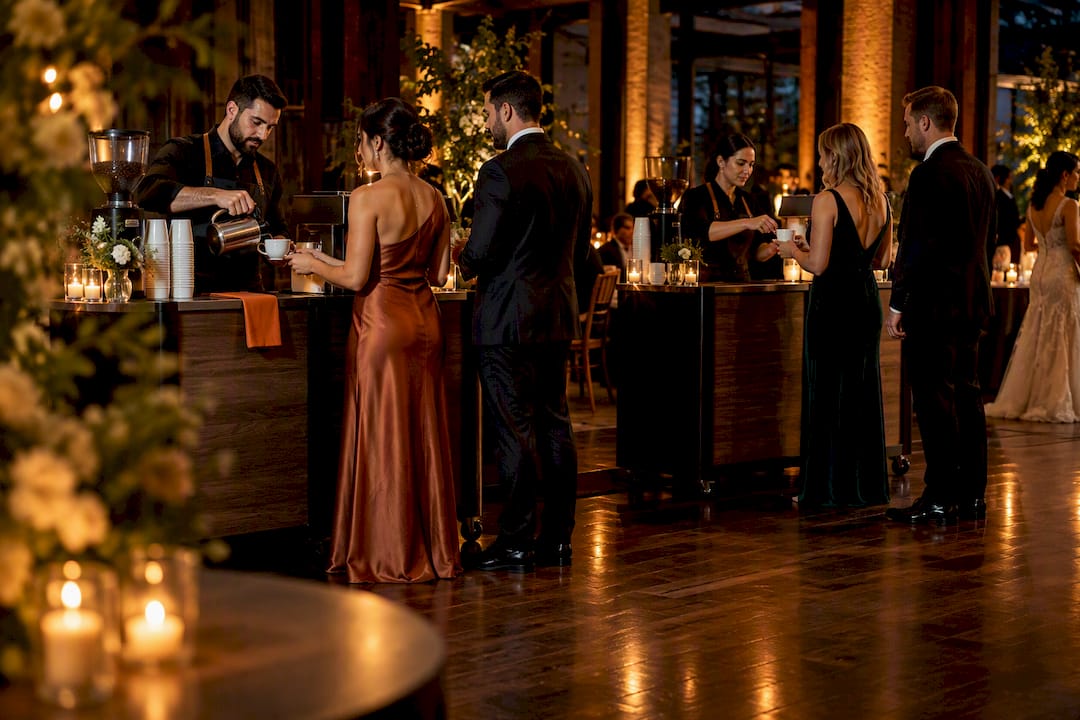 Wedding coffee bar serving reception guests