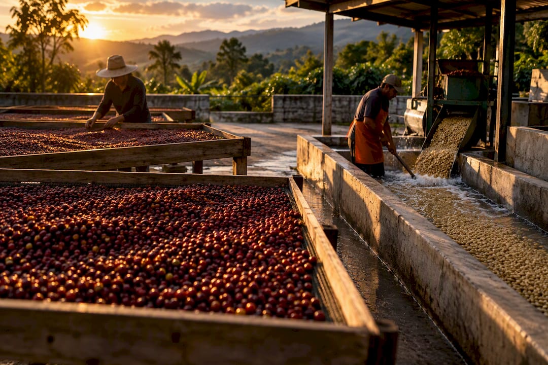 Washed and natural coffee processing at a farm