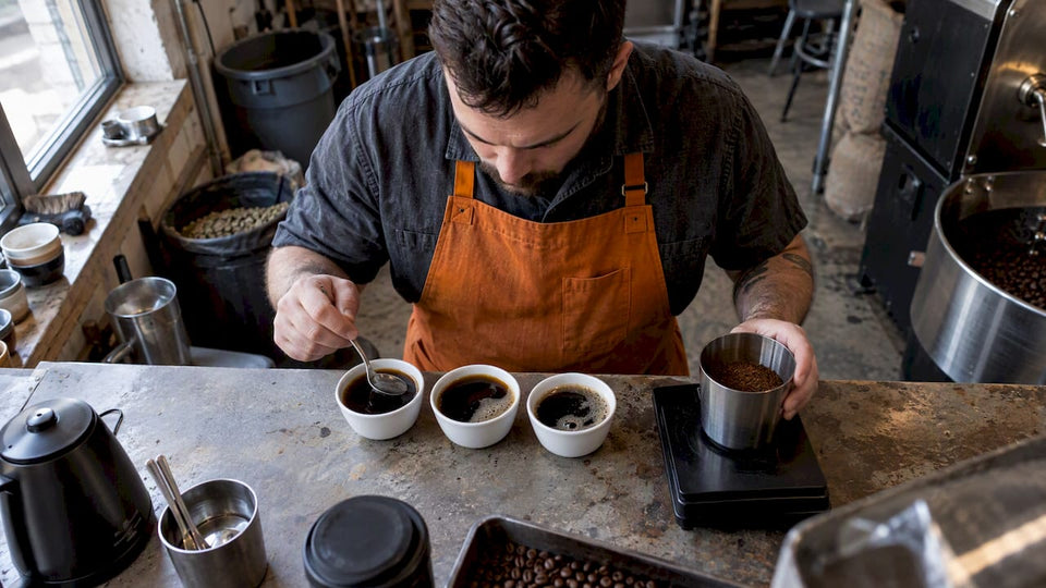 Roaster measuring coffee for a black coffee comparison