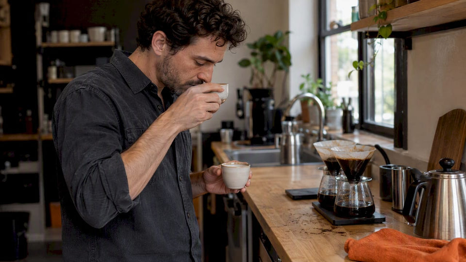 Coffee enthusiast comparing two water-brewed cups
