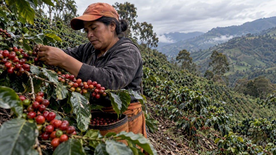 Ripe coffee cherries on a highland farm